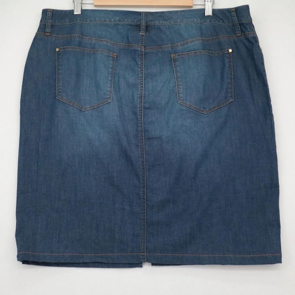 Chicos Sz 3 Denim Jean Skirt Womens 16 (XL) Front Two Way Zipper Knee Length